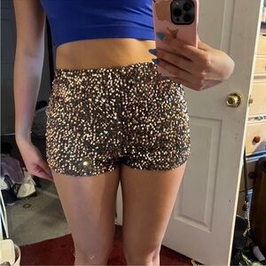 ASOS High Waist Sequin Shorts - Black and Silver